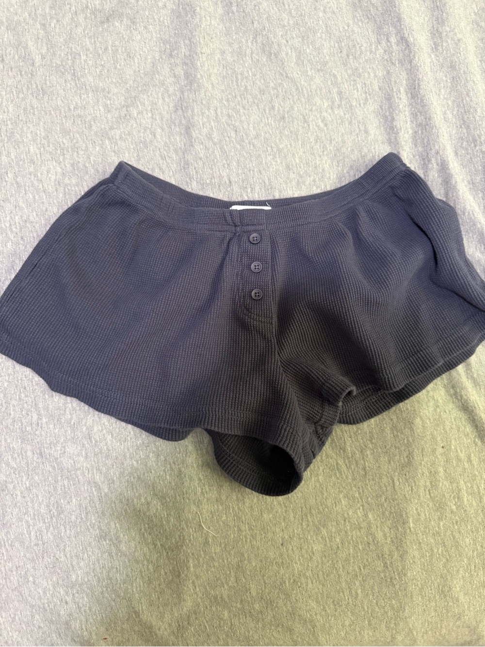Women's Black Waffle-Knit Athletic Lounge Shorts with Button Front
